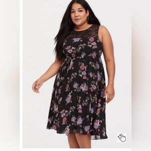 Torrid Floral Lace and Chiffon Skater Dress